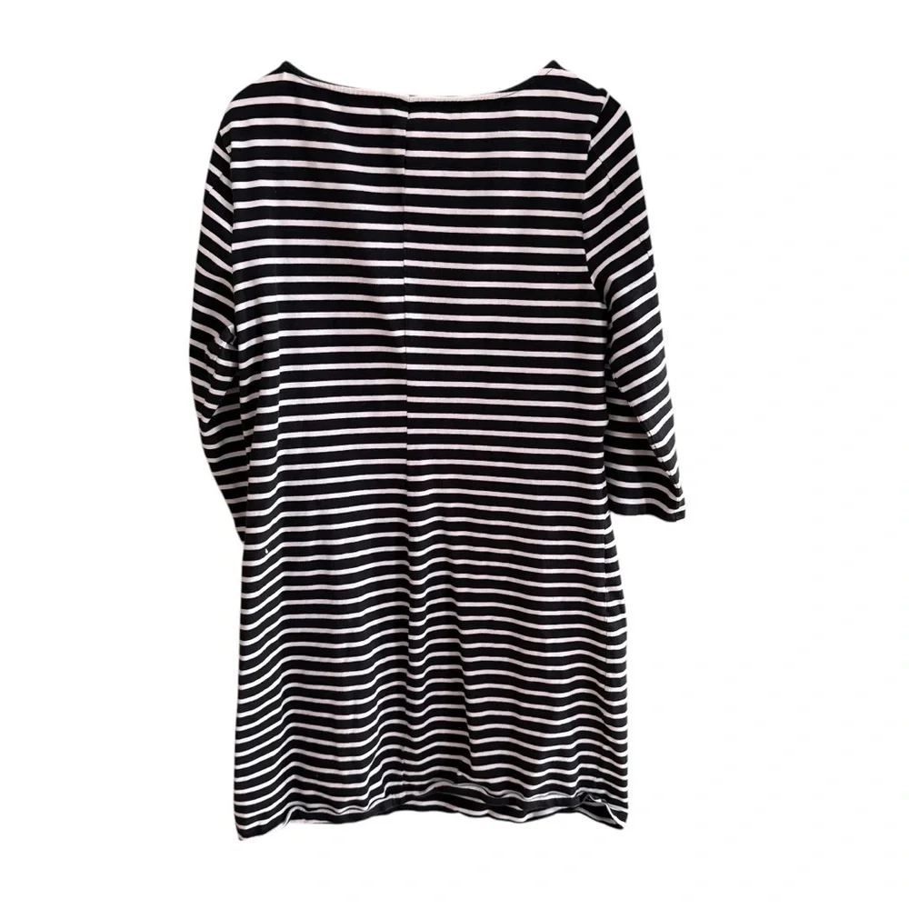 Old Navy XL Black White Striped Knit Dress 3/4 Sleeve Casual Stretch Midi